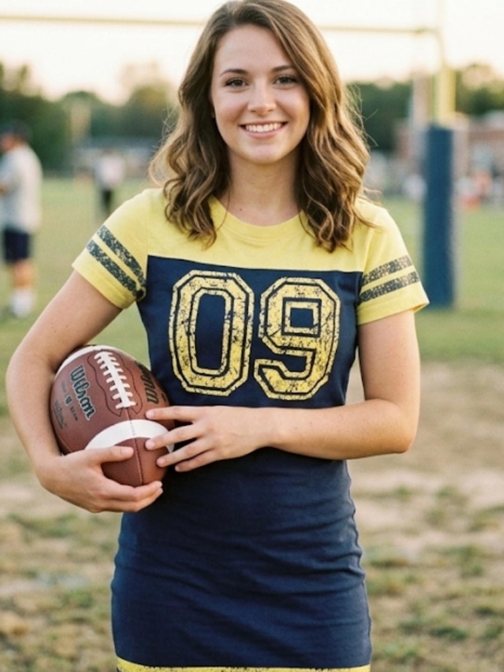 Navy & Yellow Football Tee Mini Dress 17 inch p2p  30 inches long